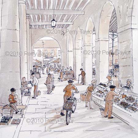 the market under the arches of the Mairie in Trie-sur-Baïse