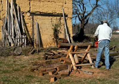 sawing wood